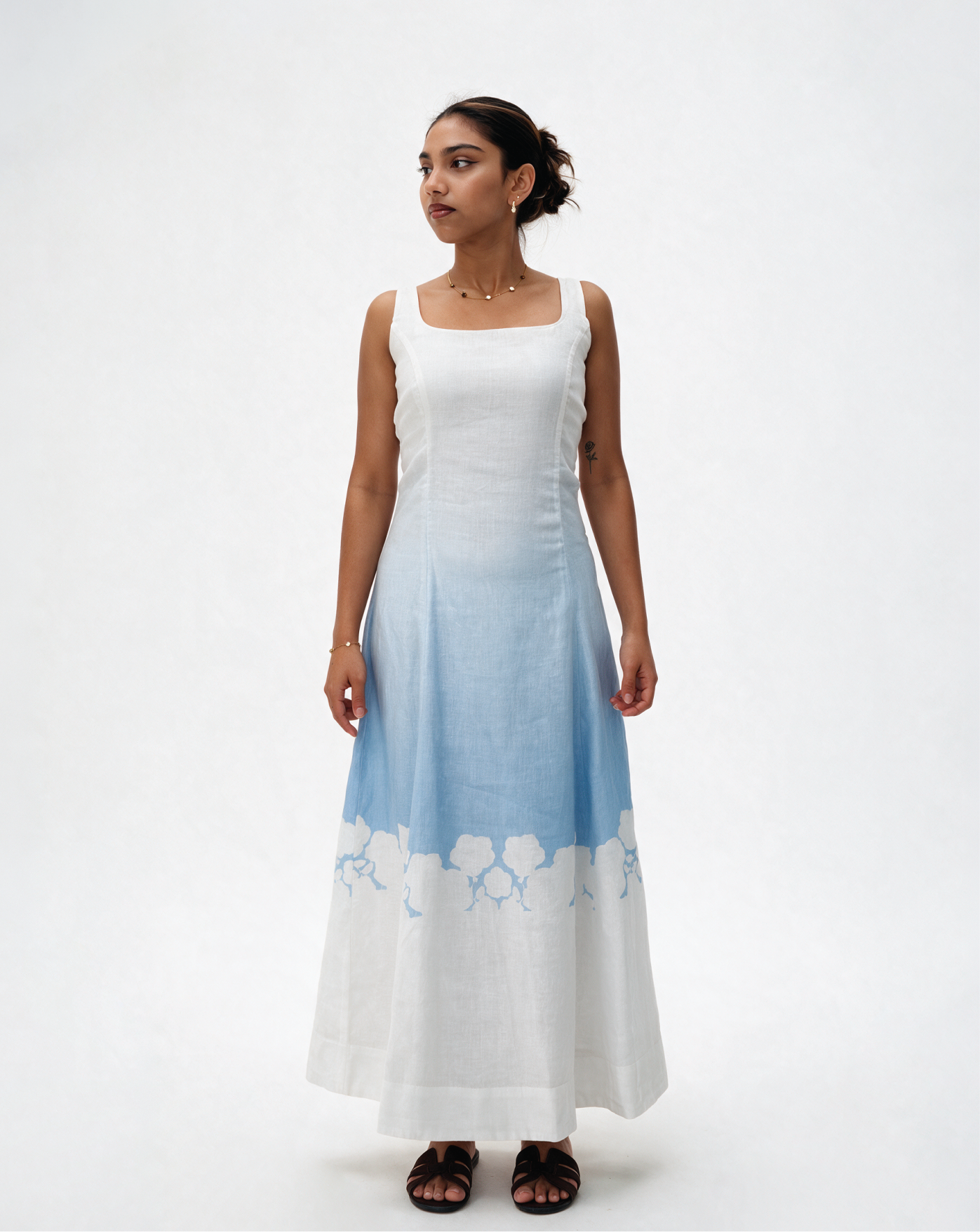 Ombre Panelled Long Dress in Linen