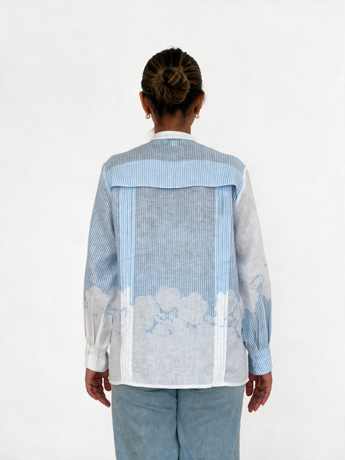 Dropped-shoulder sleeve tunic in abstract stripe print